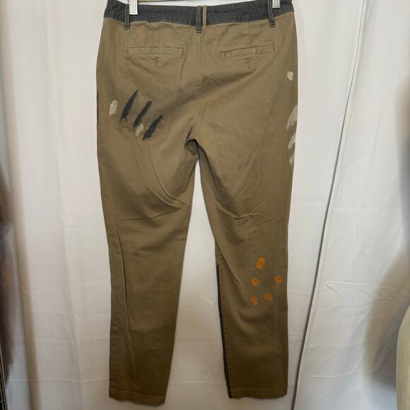 Pilcro Hyphen Collab Patchwork Painted Chinos Pants Women’s Sz 28 Anthropologie - Picture 3 of 8